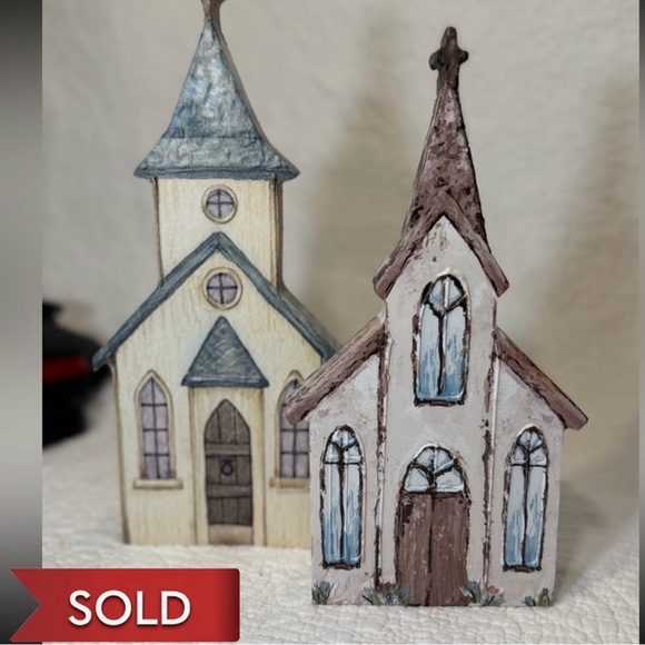 Burton + Burton Other - SOLD OUT‼️ Wooden Church Decor Set • Farmhouse Christmas Chapel Pair • Hand-Pain